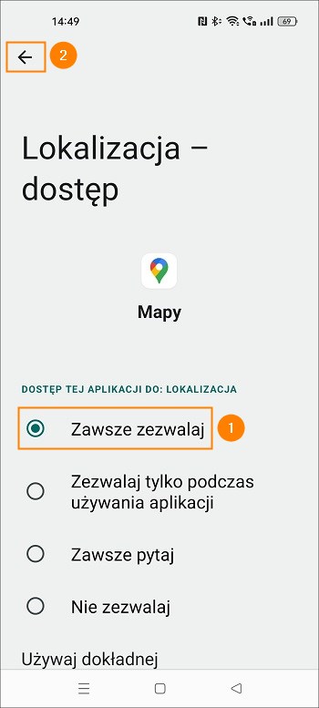Zawsze zezwalaj aplikacji Mapy na dostęp do lokalizacji